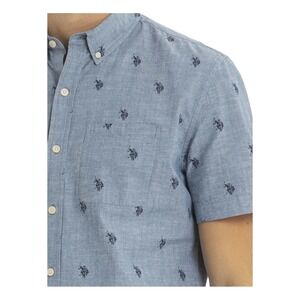 US Polo Assn Mens 3XL Short Sleeve Woven Shirt Light Blue Nautical Palm Anchor